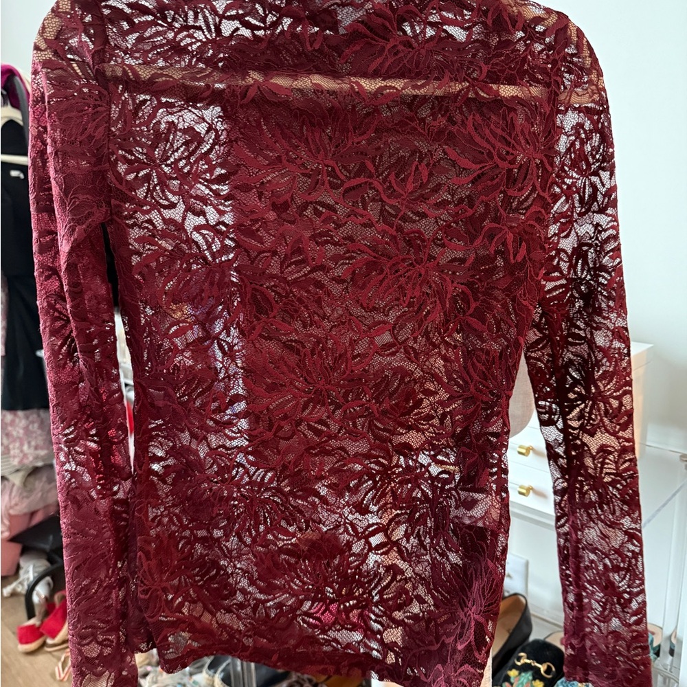 Hill House Pia Top Red Lace Long Sleeve Top XS